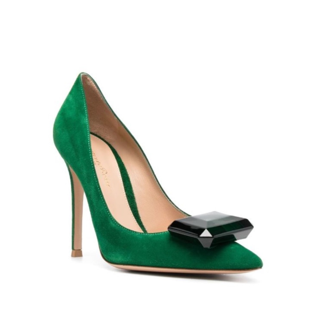 Elegant Green Stiletto Heels with Jewel Accent